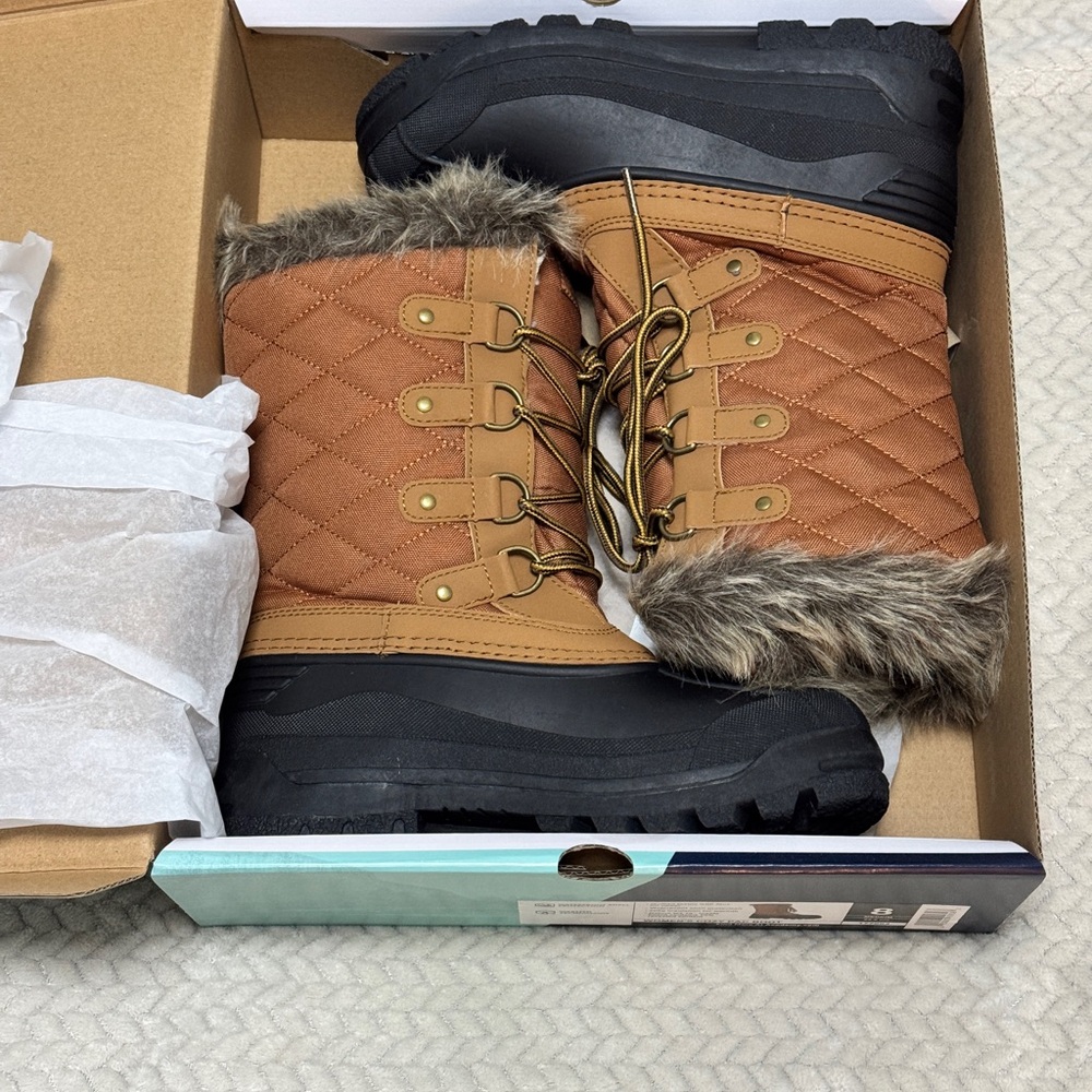 Magellan Brown Quilted Winter Boots with Faux Fur